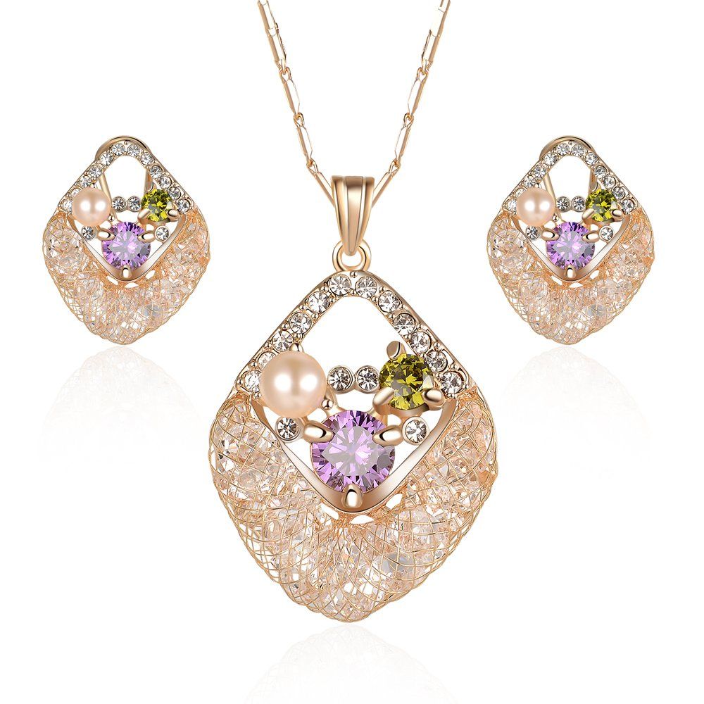 Girls Rhinestone Cubic Zirconia Pearl Ladies Jewellery Sets