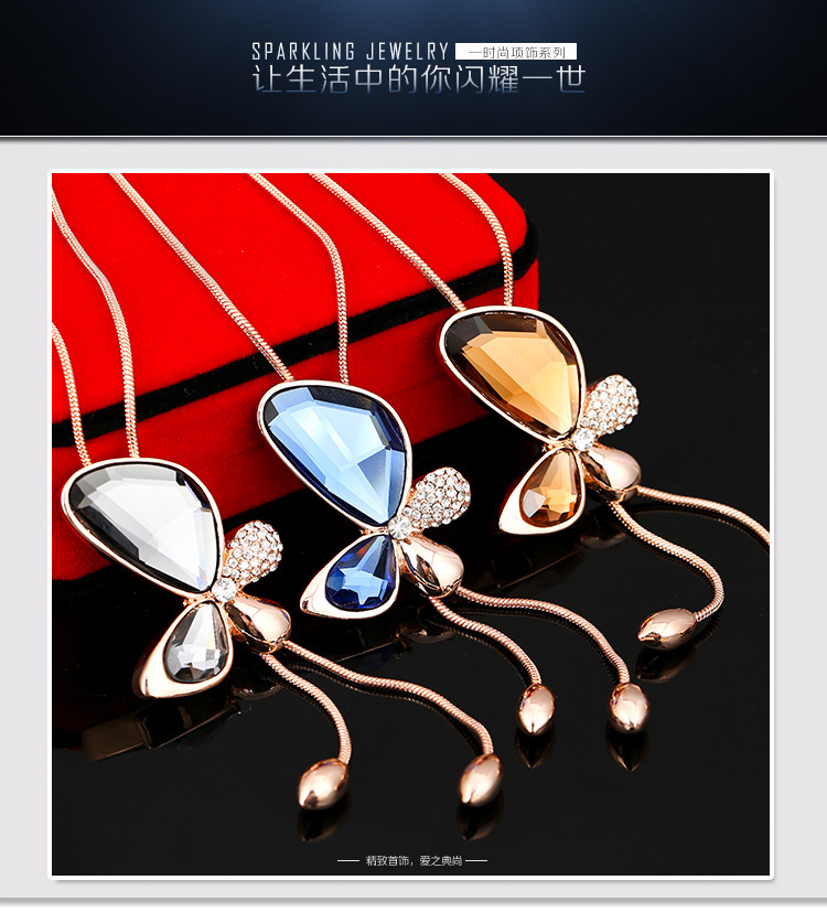 New Butterfly Korean Fashion Sweater Chain Crystal Long Tassel Necklace