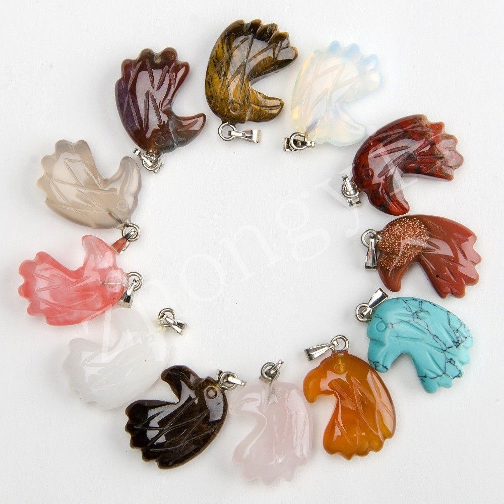 Natural Stone Eagle Head Crystal Charms Necklaces Pendants