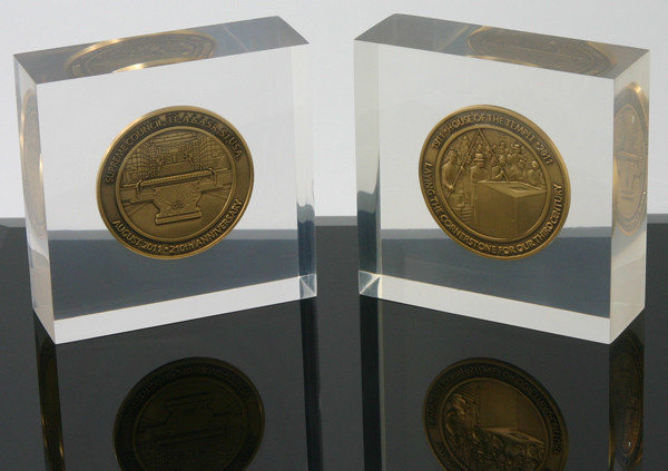 Lucite Embedment Coin Inside Acrylic Paperweight