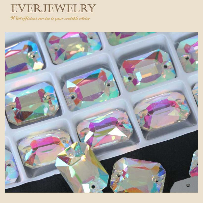 Crystal Ab Sewing Stone with Two Holes Rectangle and Triangle