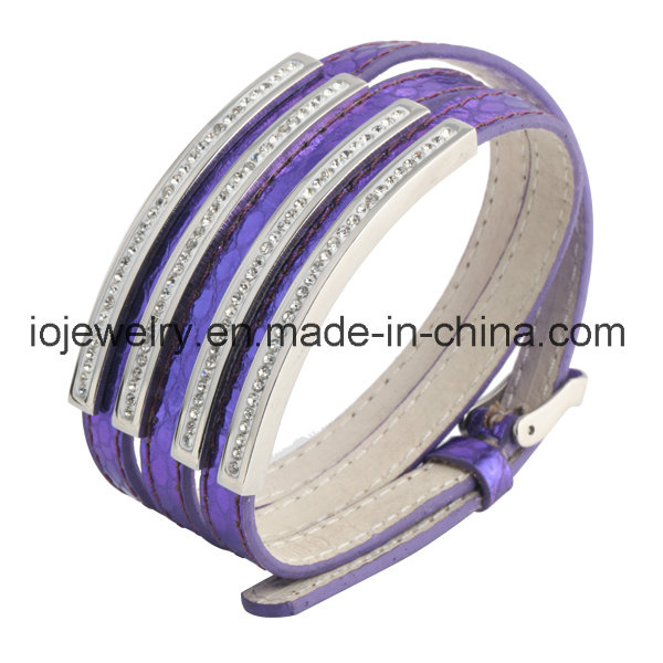 Genuine Leather Bracelet with Zircon