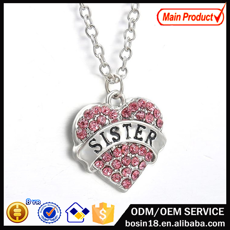 Fashion Pink Crystal Heart Pendant Necklace Jewelry for Women