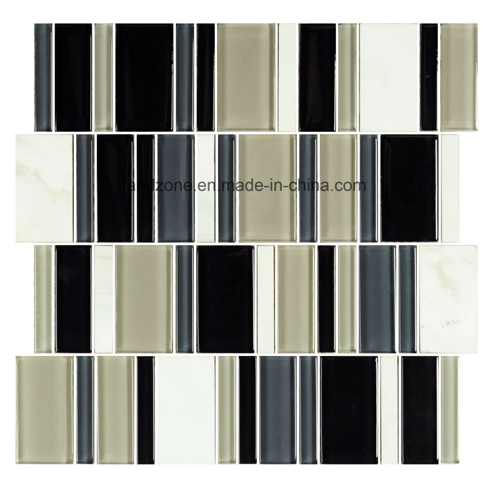 Strip Brick Gray Cararra Glass Crystal Mix Marble Mosaic Tile