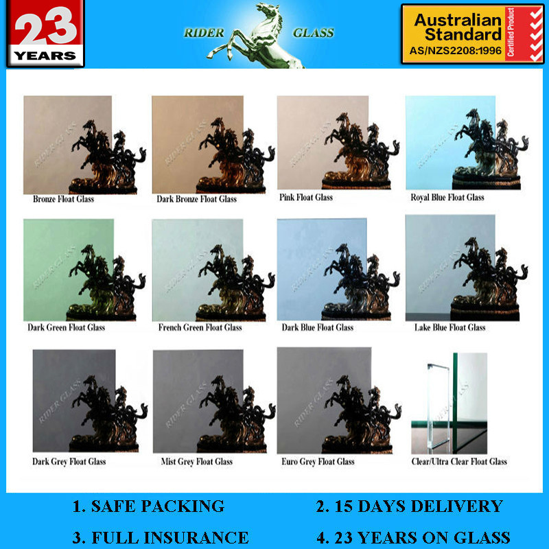3-12mm Green Bronze Blue Grey Pink Tinted Float Glass with AS/NZS2208: 1996