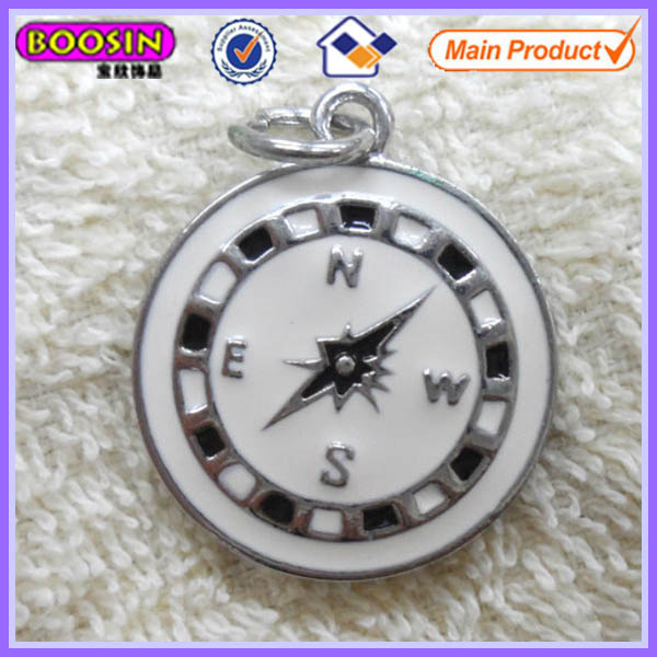 Cute Black&White Enameled Metal Compass Charm #13858