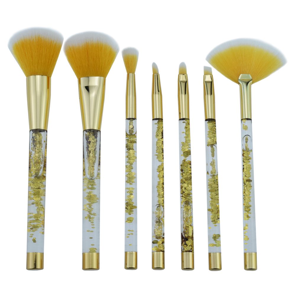 Professional 7PCS Makeup Brushes Crystal Quicksand Foundation Cosmetics Tools Beauty Tools Blending Powder Eyeshadow Eyebrow Blush Makeup Brush Set with Bag