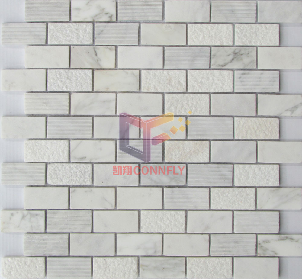 Super White Marble Strip Mosaic, Stone Mosaic (CFS1010)