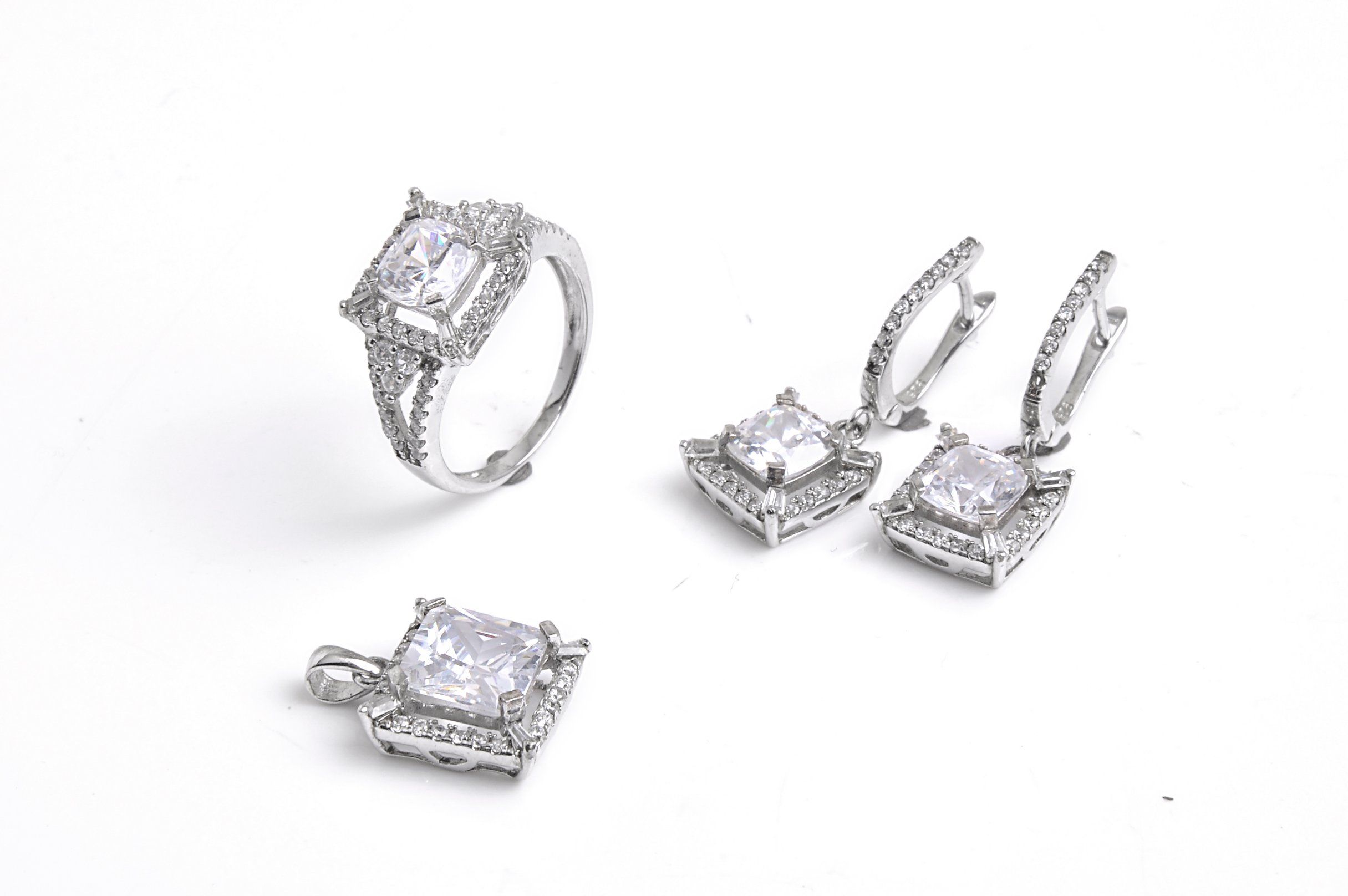 Fashion 925 Sterling Silver Jewelry Set with Squre Cut CZ