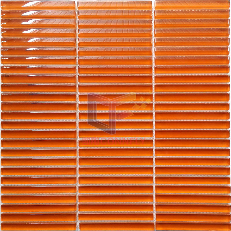 Bright Orange Strip Glass Mosaic Tile (PT106)