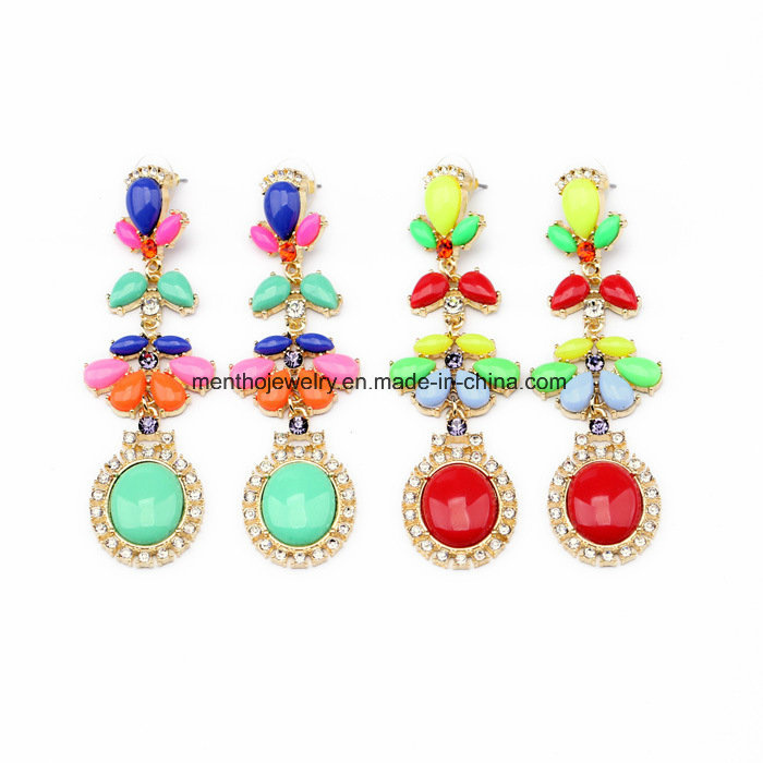 Two Color New Bohemian Flower Crystal Studded Earring Water Drop Shaped Pendant for Girls