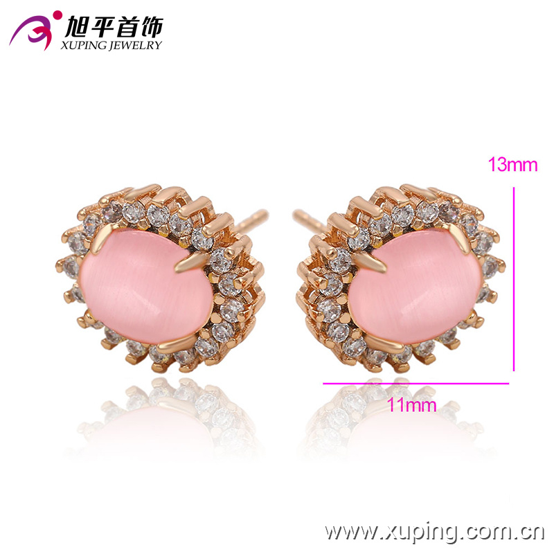 Fashion Elegant Big Red Stone CZ Imitation Jewelry Earring Studs in 18k Gold-Plated 91215