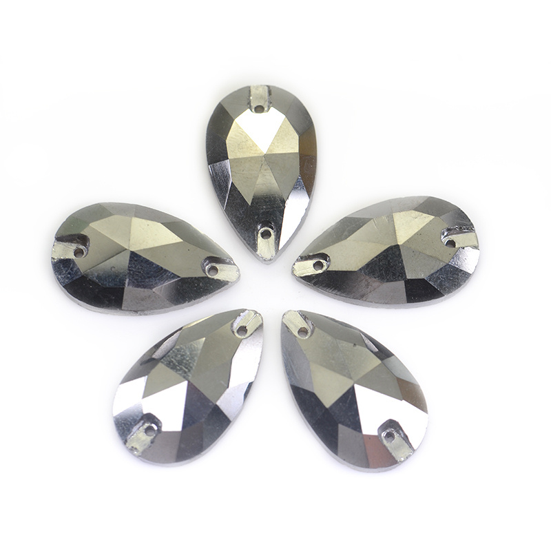7X12mm Dark Gray Tear Drop Flatback Sewing Rhinestones for Clothes