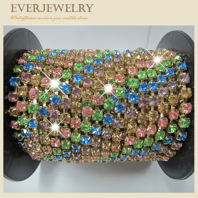 Colorful Crystal Rhinestone Cup Chain in Roll for Dress, Shoes