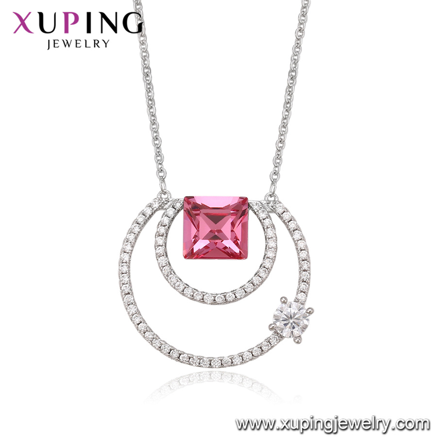43597 Xuping Latest Designs Double Gold Round Insert Cube Crystals From Swarovski Pendant Necklace for Ladies