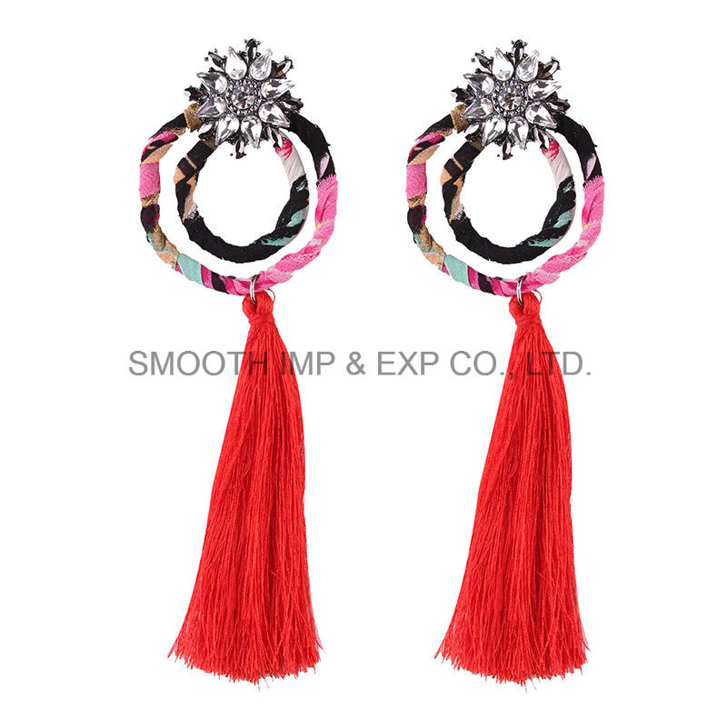 Fashion Rhinestone Metal Long Tassels 4-Color Earring Women Jewelry