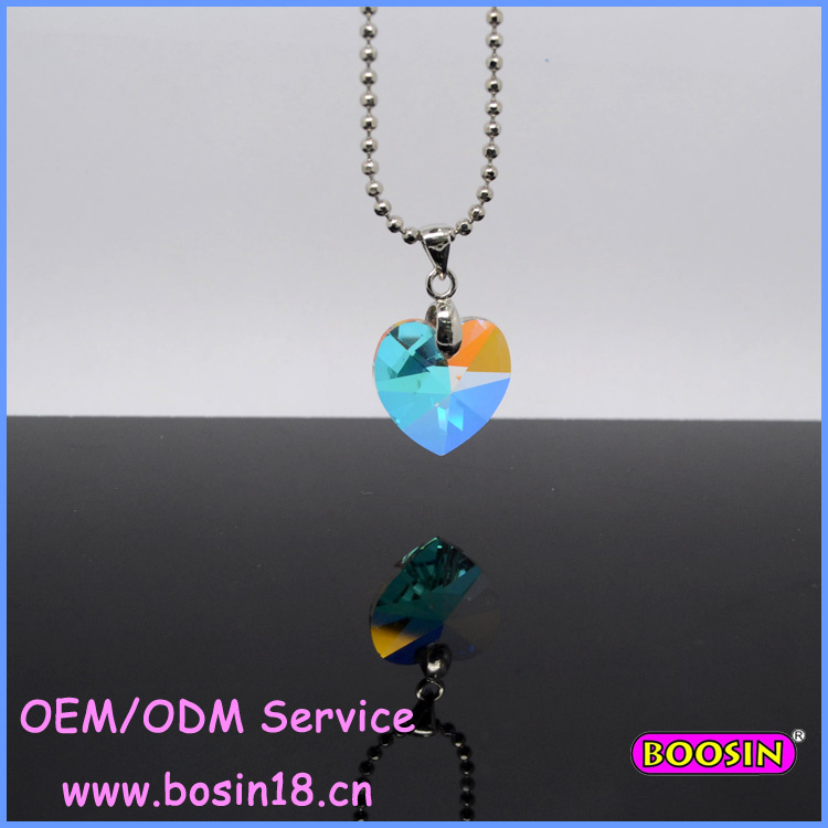 Crystal Clear Blue Heart Bead Chain Crystal Necklace 14113