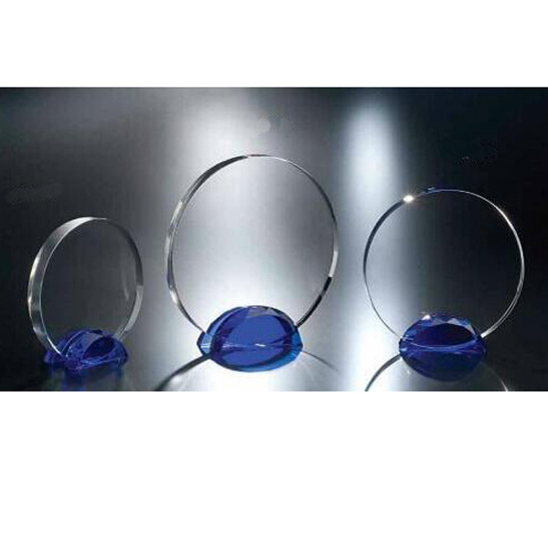 Round Crystal Trophy Award with Blue Base