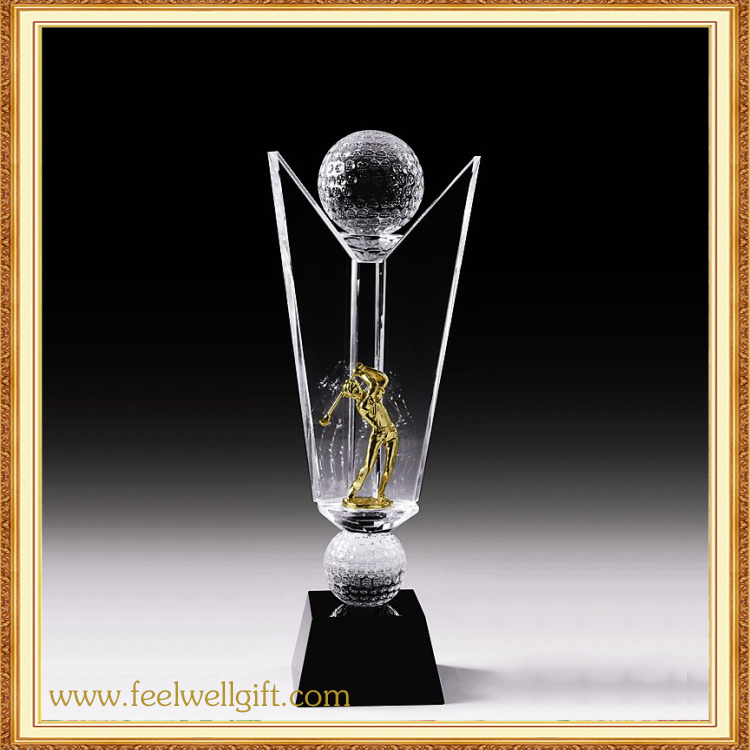 Golf Tournament Custom Glass Crystal Trophy