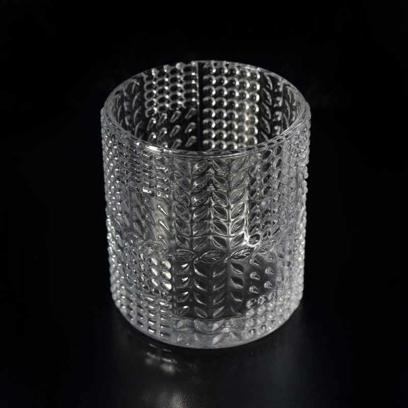 High End Candle Jar with Unique Leaf Embossed Pattern