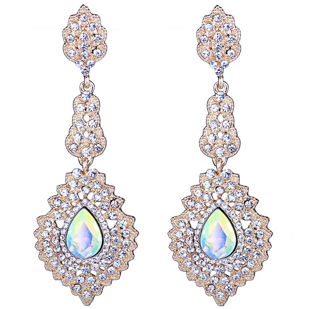 Factory Wholesale CZ Zircon Crystal Teardrop Bride Elegant Dangle Earrings