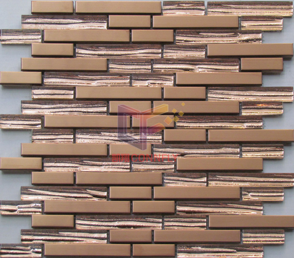 Strip Titamiun Crystal with Bronze Color Stainless Steel Mosaic (CFM953)