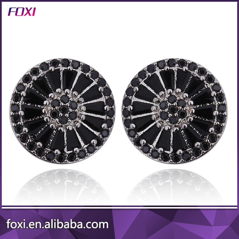 Black Gold Round Jewelry Zirconia Stone Stud Earrings