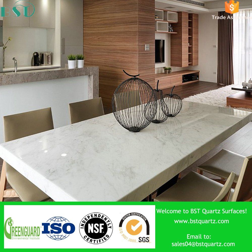 White Marble Crystal Surface Quartz Stone for Table Top