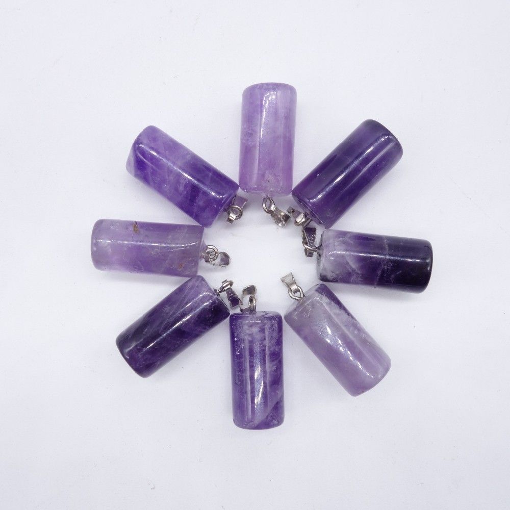 Natural Gem Stone Amethyst Crystal Cylinder Charms Pendants