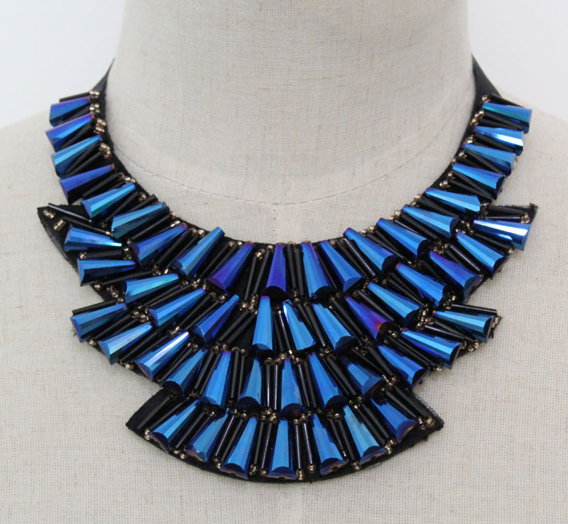 Lady Fashion Beaded Crystal Costume Collar Necklace Jewelry (JE0160-blue)
