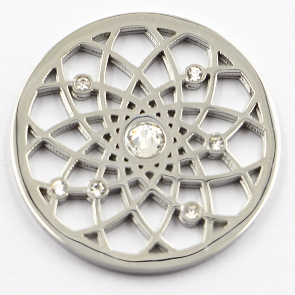 Silver Flower Coin Plate with White Crystal