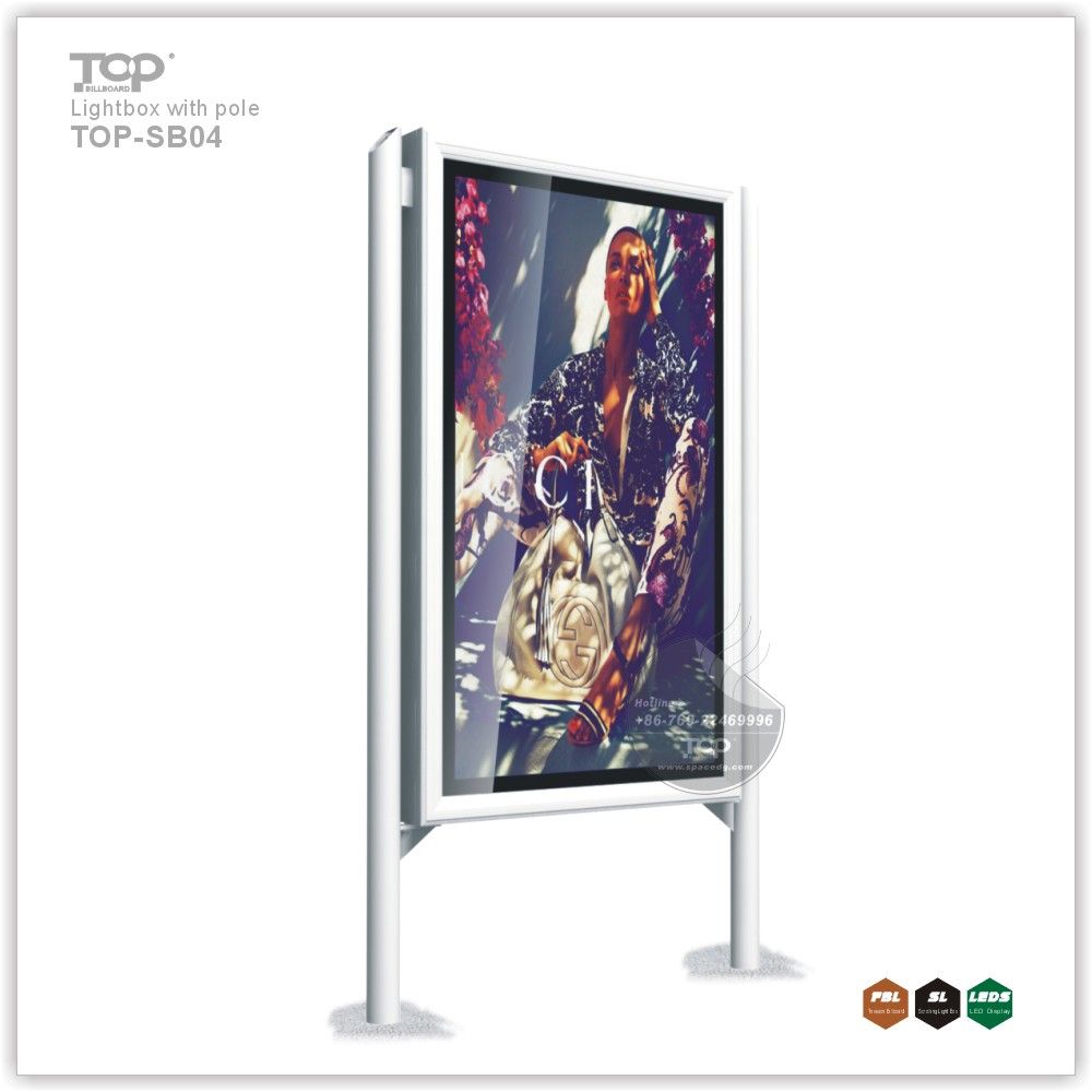Outdoor Roadside Scrolling Advertising Light Box with Two Poles