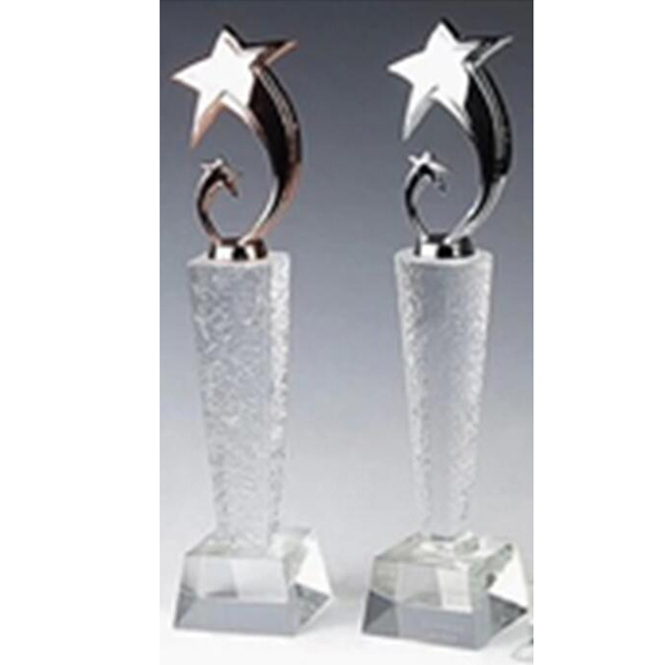 2017 Newest Design Gold Metal Star Crystal Glass Trophy Award