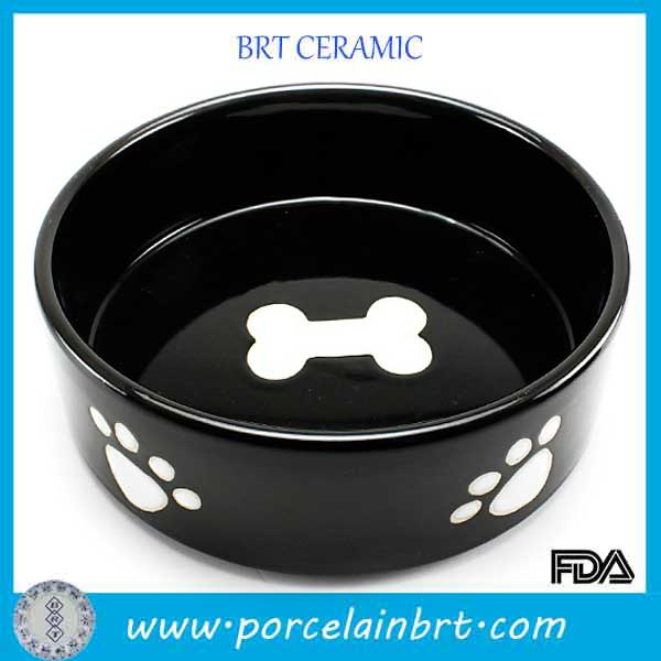 New Premium Black Bone Decal and Paw Print Bowl