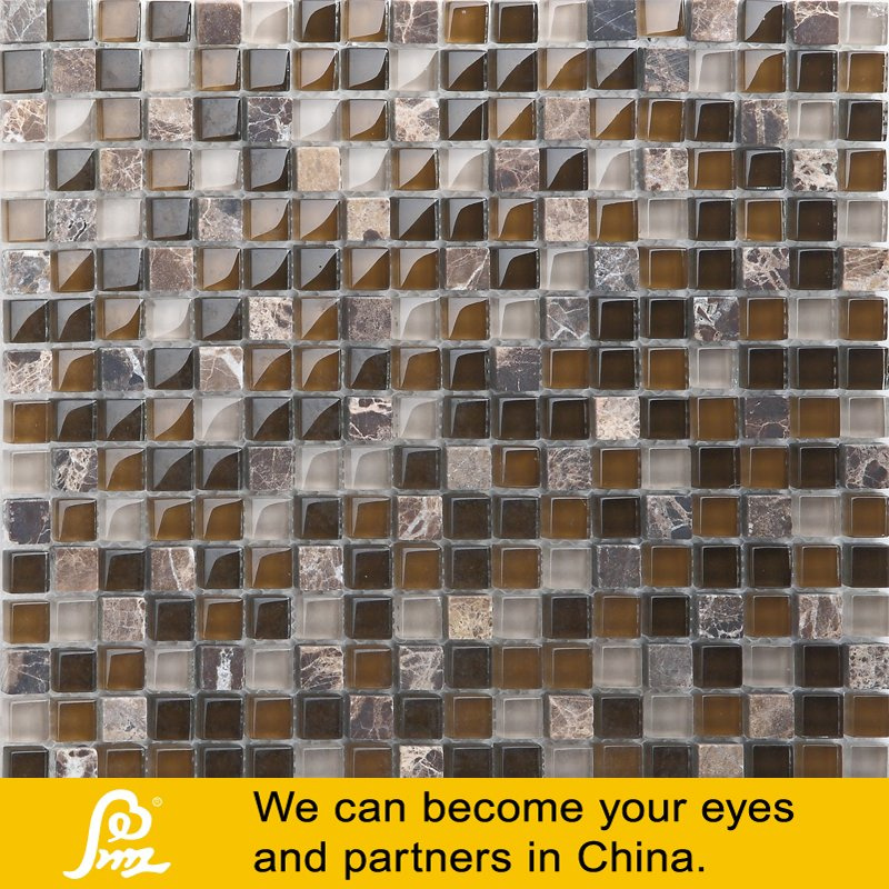 Crystal Glass Mosaic Tile with Marble Mix Dark Color