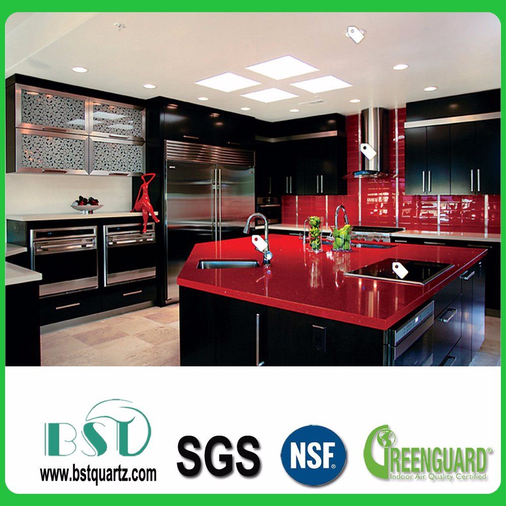 Precut Red Sparkle Quartz Stone Countertops