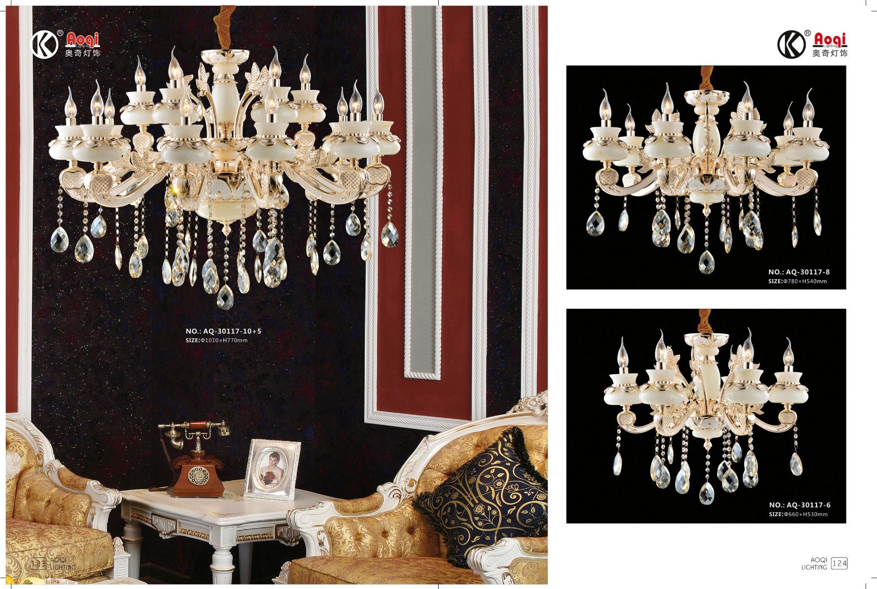 White Jade Zinc Alloy Crystal Chandelier Light