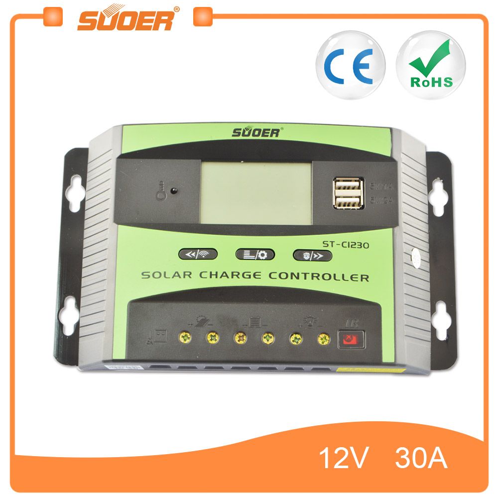 Suoer 12V 24V 30A Solar Intelligent Charging Power Controller (ST-C1230)