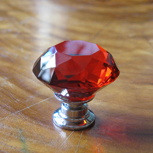 Red Kids Crystal Glass Knobs in Silver