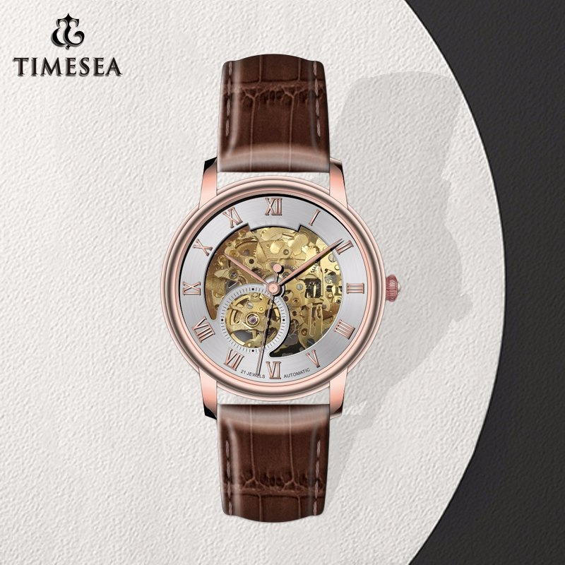 Factory Custom Genuine Leather Mens Automatic Watches 72493