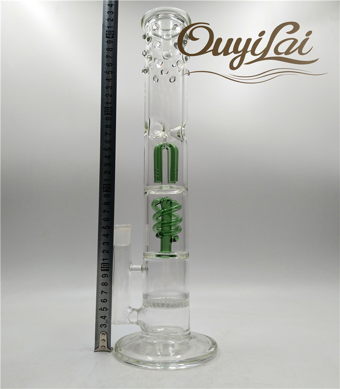 Glass Pipe Green Double Tree Perc Dome Percolator Water Pipe
