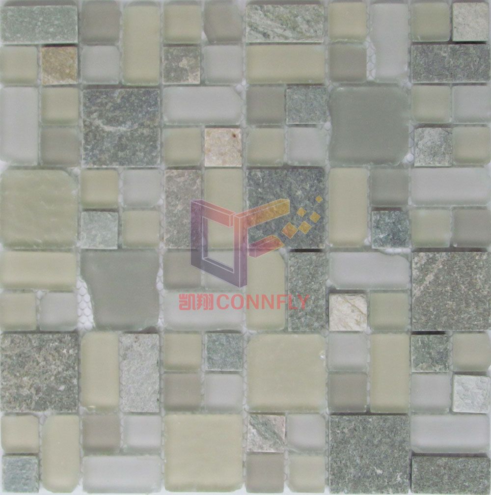 Cracked Effect Glass and Artificial Stone Mixed Mosaics (CS051)