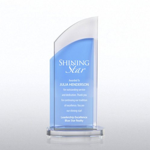 Wholesale Double Pane Light Blue Accent Crystal Trophy