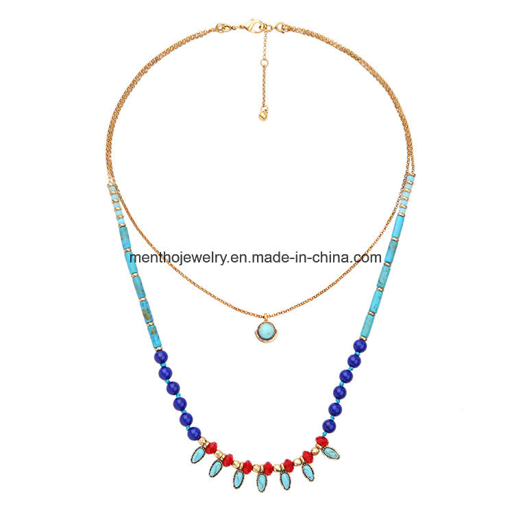 Bohemian Colorful Beads Chain Multi-Layer Pendant Necklace for Women