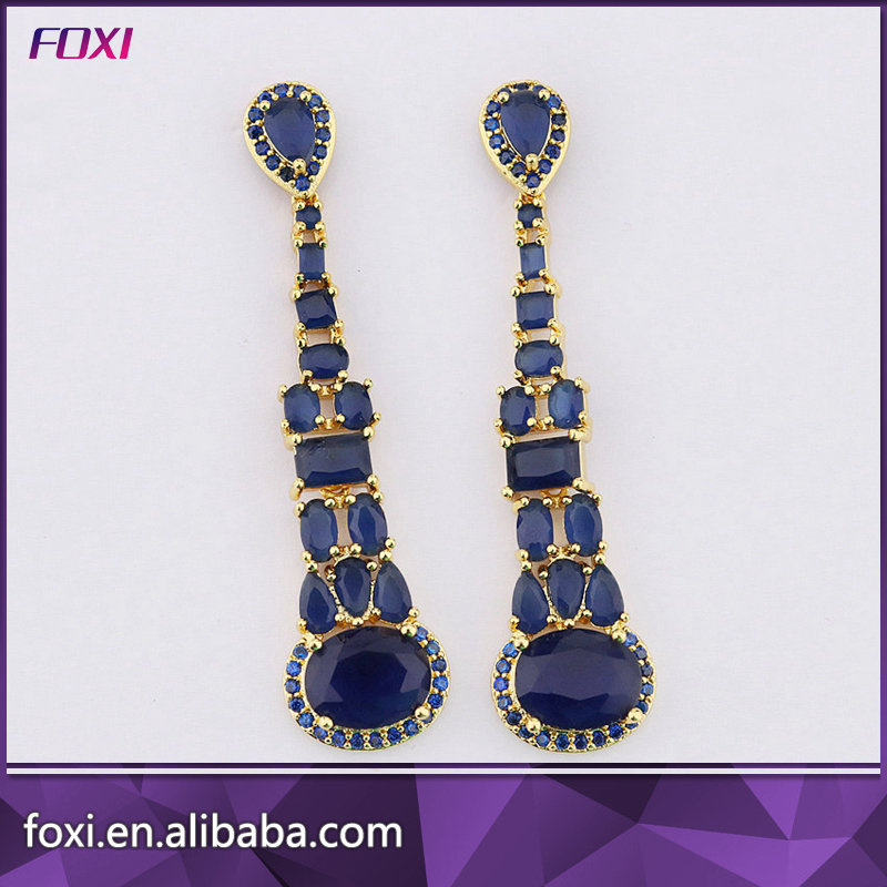 Rhodium Plated Micro Pave Cubic Zirconia Crystal Dropping Earrings