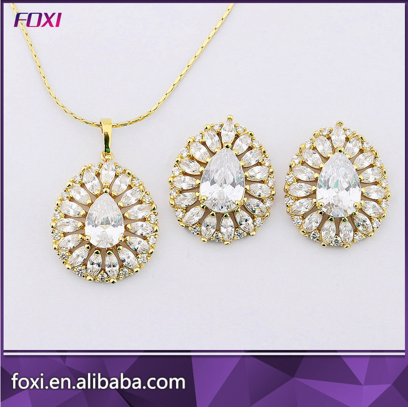 Hotsale Fashion Zirconia Brass Gold Jewelry Sets for Girls