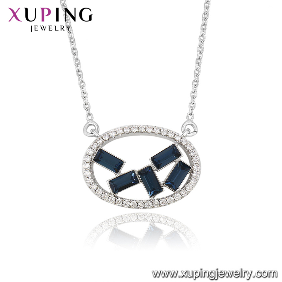 43275 Fashion Jewelry Beautiful Oval Shaped Blue Color Necklace Made with Crystals From Swarovski for Gift