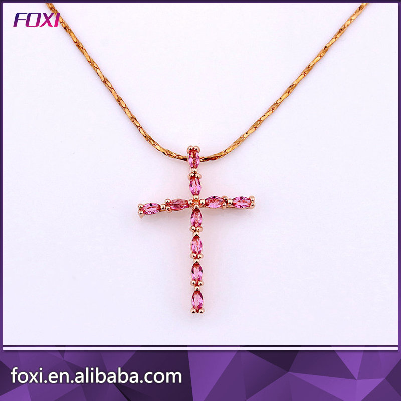 Semi Joias Colar Crystal Brass Zirconia Cross Pendant