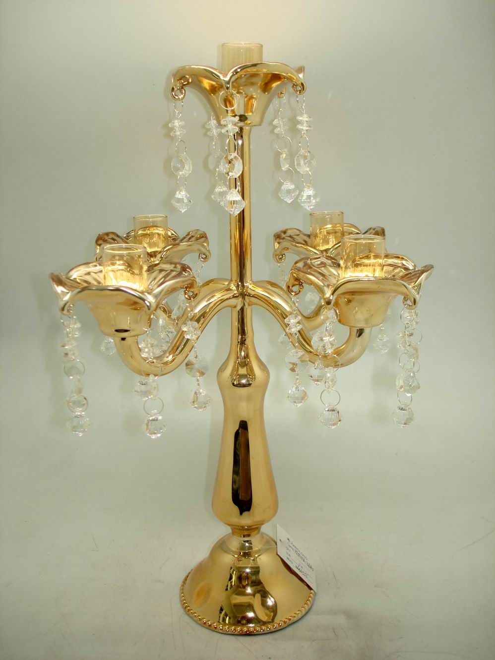 Golden Color Glass Candle Holer with Five Poster for Home Decoration