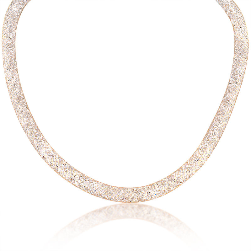 Dubai Style Mesh Crystal Gold Jewelry Necklace with Extention Chain
